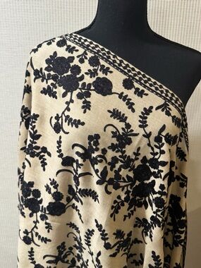 Beige Shawl with Black Floral Embroidery